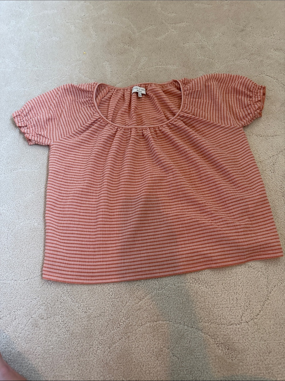 Madewell Striped Short Sleeve Scoop Neck Top - Coral Stripe